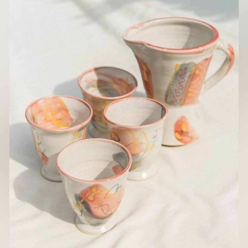Handmade ceramic pitcher and cup set